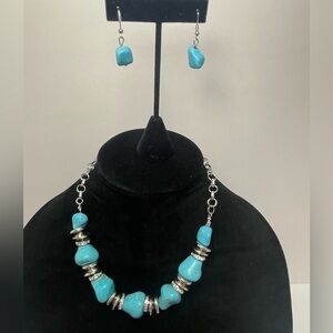 Paparazzi Stunningly Stone Age - Blue Turquoise Necklace/Earrings Set